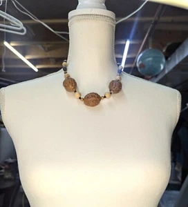 Vintage Handmade Walnut & Wood Bead Necklace 18" - Picture 1 of 4