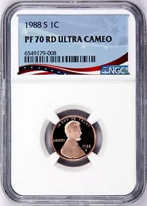 1988-S Lincoln Cent Graded PF70RD Ultra Cameo by NGC - Registry Quality Coin - Picture 1 of 4