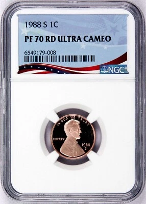 1988-S Lincoln Cent Graded PF70RD Ultra Cameo by NGC - Registry Quality Coin - Image 1 of 4