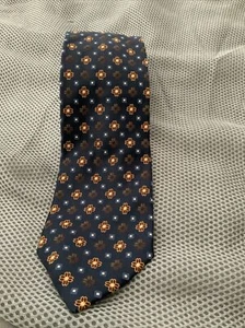 Ermenegildo Zegna Navy Blue Geometric Floral Mens Silk Tie - Picture 1 of 3