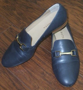 Zapatos Mocasines Talbots Talla 8 Cuero Azul Marino Planos Dorado Detalle Mordida de Caballo - Imagen 1 de 5