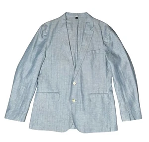 J. Crew 40R Ludlow Somelos Blue Unstructured Blazer Cotton Linen Herringbone - Picture 1 of 13