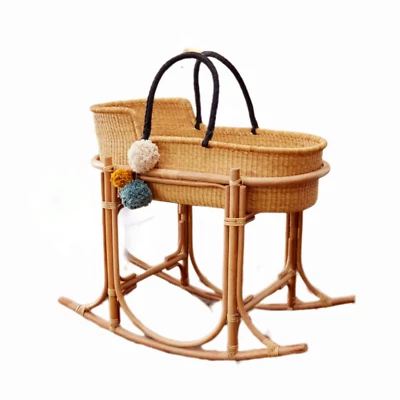 Baby Bassinet with Cane Stand and Mattress, Moses Baby Basket 12x18x30 Inches - Image 1 of 4