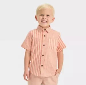 Toddler Boys' Short Sleeve Poplin Button-Up Shirt - Cat & Jack 5T Orange  - Picture 1 of 1