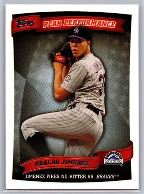 2010 topps update baseball ubaldo jimenez peak performance #108 - Image 1 of 2