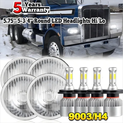 DOT Approved 4PCS 5 3/4" 5.75" LED Headlights Hi-Low fit PETERBILT Semi 349 359 - Image 1 of 4