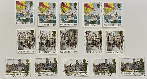 EARLY INVESTOR LOT OF 15 GUERNSEY STAMPS WITH SON CANCELS Cover