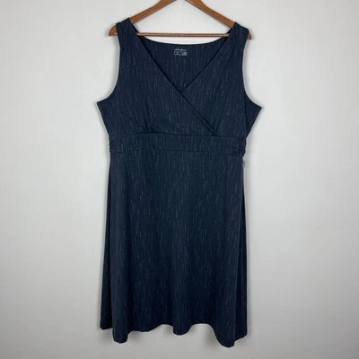 Eddie Bauer Dress Womens 2XL Gray Dot A-Line Faux Wrap V-Neck Sleeveless Summer - Image 1 of 4