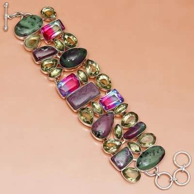 Ruby Zoisite   Green Amethyst Gemstone Jewelry Bracelet 7-8'' - Image 1 of 4