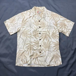Vtg Hilo Hattie Hawaiian Button Down Shirt Mens Sz Large Tan Short Sleeve - Picture 1 of 7