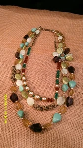 Perlen Halskette und Ohrring Paar Floral Chunky Multi-Strang - Bild 1 von 12