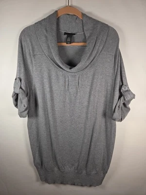 Lane Bryant Size 26/28 Gray Cowl Neck Tab Short Sleeve Soft Sweater - Image 1 of 4