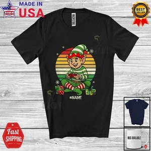 Custom Name Elf Playing Game; Amazing Christmas Vintage Retro Gaming Gamer Shirt - Picture 1 of 7