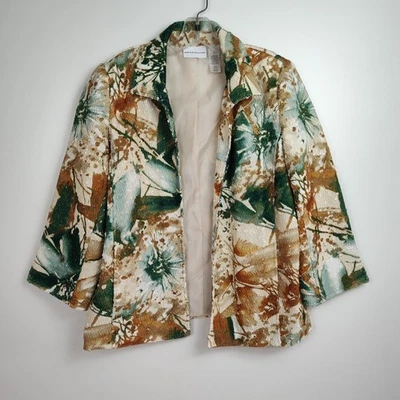 Blazer abierto Alfred Dunner para mujer 10 mangas 3/4 crema, verde, marrón con cuello Foto 1 de 4