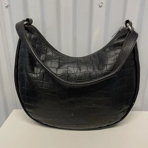 Maurizio Taiuti Brown Croc Embossed Leather Half Moon Hobo Shoulder Bag - Picture 1 of 24