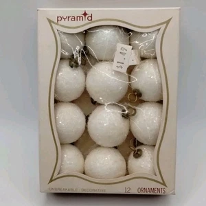 Vintage Pyramide Mini Schneeball weiß gezuckert glitzernd Weihnachtsschmuck Schachtel mit 12 - Bild 1 von 14