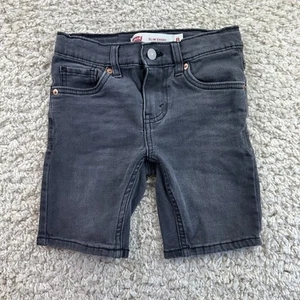 Levis Jean Shorts Youth Boys Size 8 Solid Black Denim Adjustable Waist - Picture 1 of 9