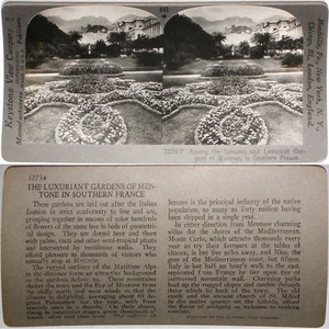 Keystone Stereoview Gardens of Mentone, So. France From Rare 1200 Card Set #441 - Picture 1 of 3