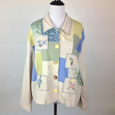 Faith by Celia Forrester Jacket Womens Large Patchy Embroidered Boho   - Image 1 of 4