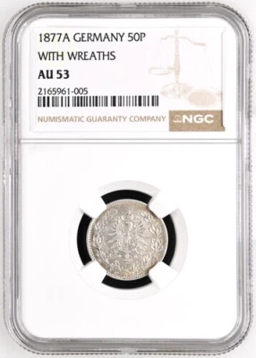 1877 A Germany 50 Pfennig, NGC AU 53, KM-8, With Wreaths - Image 1 of 2