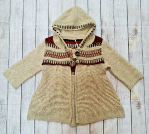Free People Small Wool Blend Tan 3/4 Sleeve Button Close Boho Hoodie Sweater - Picture 1 of 7