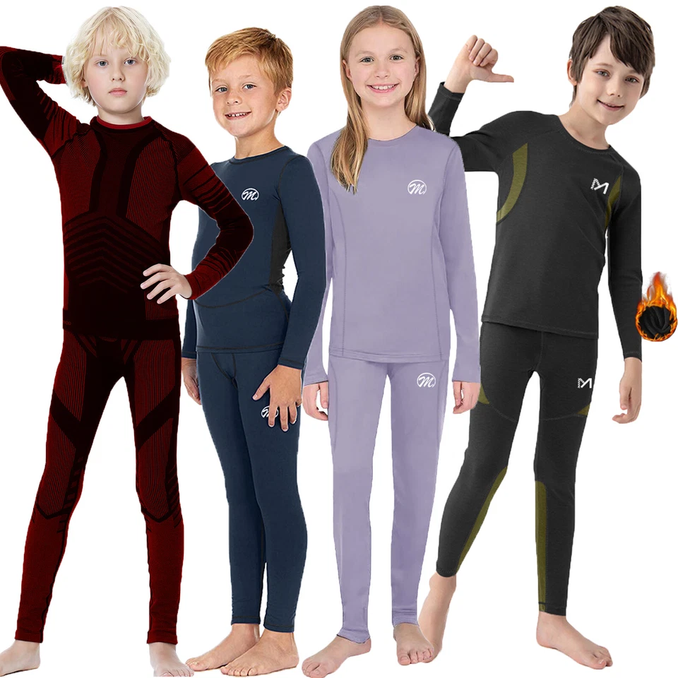 Kids Thermal Underwear Set Soft Fleece Lined Long Johns Warm Baselayer For Ski - Image 1 of 4