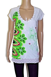 €54 DESIGUAL sz M WOMENS BLOUSE TOP T-SHIRT TUNIC SHORT SLEEVE SCOOP NECK DOTTED - Picture 1 of 7