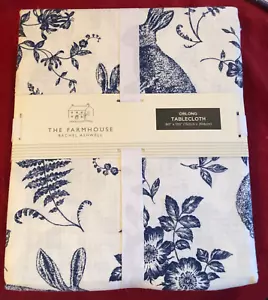 Rachel Ashwell Farmhouse RABBITS Blue & White Toile 60 x 120" Tablecloth --NWT - Picture 1 of 3