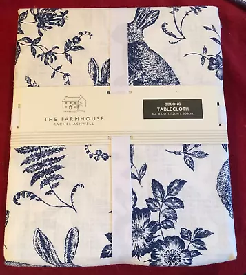 Rachel Ashwell Farmhouse RABBITS Blue & White Toile 60 x 120" Tablecloth --NWT - Image 1 of 3