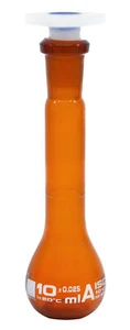 Eisco Labs 10ml Volumetric Flask Amber, Class A, 10/19 Polypropylene Stopper - Picture 1 of 1
