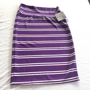 Gonna Lularoe M viola bianca a righe Cassie elasticizzata nuova con etichetta media ripiegabile - Foto 1 di 8