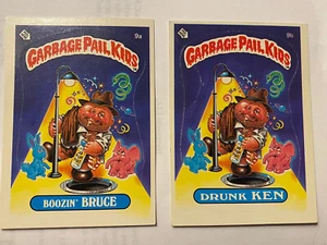 1985 Garbage Pail Kids 9a & 9b Boozin’ Bruce & Drunk Ken Cards - Picture 1 of 12