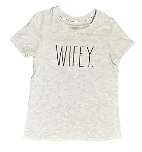 Rae Dunn Wifey Soft Heathered Gray Short Sleeve T-Shirt Womens Size Small - Picture 1 of 3