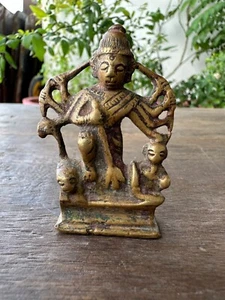 Antike hinduistische Göttin Durga Ambe Kali Devi Statue alt Messing Heilige Anbetung Idol - Bild 1 von 10