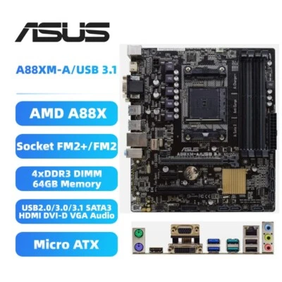 ASUS AMD A88X Motherboard A88XM-A/USB 3.1 FM2+ DDR3 for AMD Athlon/A-series CPU - Image 1 of 4