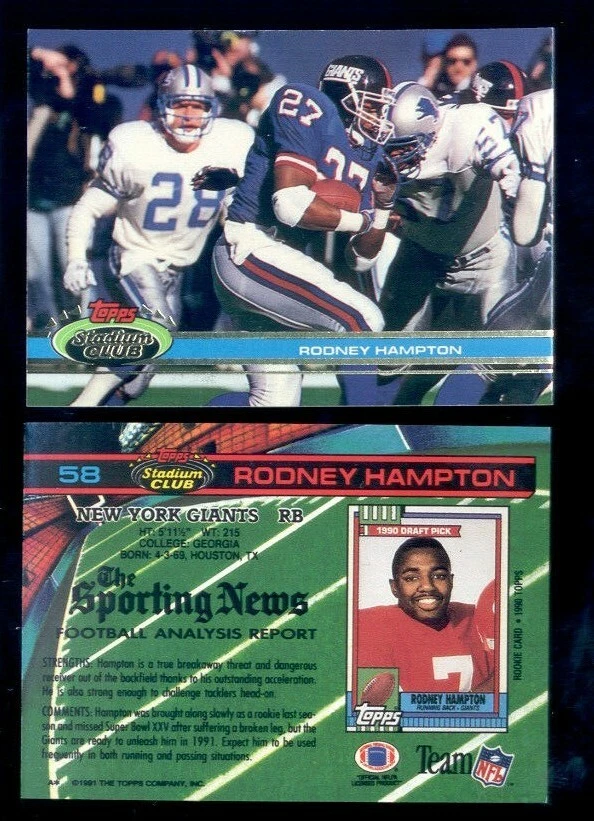 1991 Stadium Club RODNEY HAMPTON New York Giants Card - Image 1 of 1
