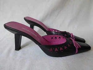 SERGIO ROSSI Mules luxe petit talon bouts carrés 100% cuir noir T 37  état NEUF - Picture 1 of 12