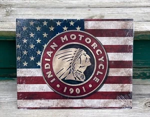 Indian motorcycle US flag TIN SIGN metal garage bar decor american usa - Picture 1 of 6
