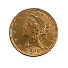 1900 $5 Gold Liberty Head Half Eagle Uncirculated Mint State + U.S. Coin