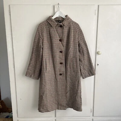 Vintage 70s 80s Womens Houndstooth Jacket Coat Brown Classic Retro Chic Size L Foto 1 de 4