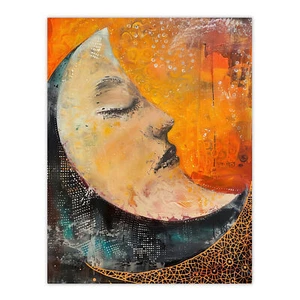 Sleeping Crescent Moon Abstract Oil Painting Wall Art Poster Print - Picture 1 of 26