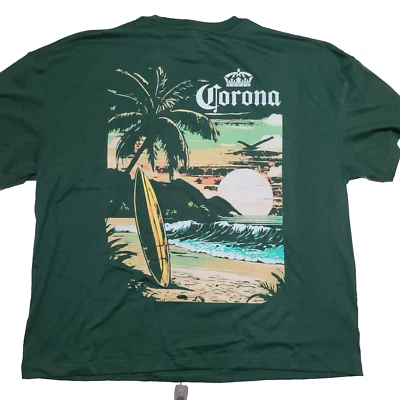 Camiseta Corona Beer Ocean Surf Back Gráfico Con Logo Frontal Verde Talla XL Foto 1 de 4