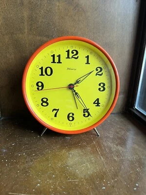 Retro Atomic Vintage Blessing West Germany Alarm Clock Orange & Yellow MCM PARTS - Image 1 of 4
