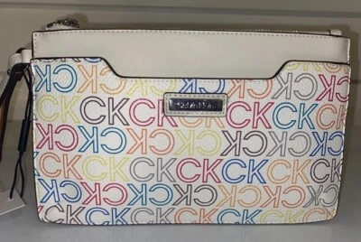 Calvin Klein 白色/彩虹 CK 标志图案腕带钱包全新带标签! — 第 1/3 张图片