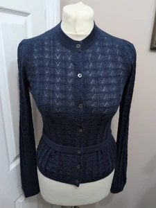 Paul Smith leichte gemusterte Strick Strickjacke aus Wolle & Seide in blau Gr. S - Bild 1 von 9