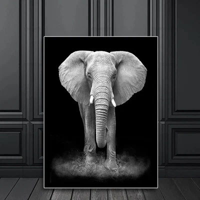 Pôsteres e gravuras de pintura em tela de elefantes africanos em preto e branco de animais selvagens - Imagem 1 de 2