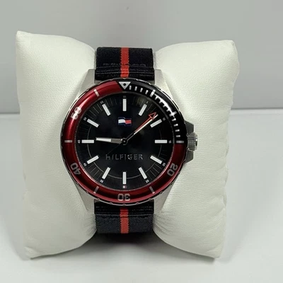 New-Tommy Hilfiger Logan 1792010 Black Dial Two Tone Plastic Strap Men’s Watch - Image 1 of 4