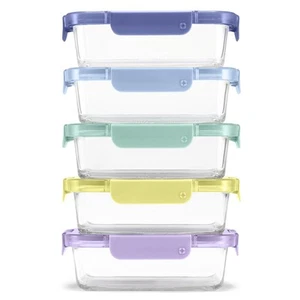Color Lock 3.4 Cup 10PC, 5 Pack Glass Meal Prep Sets Leak-Proof Glass Food St... - Picture 1 of 6