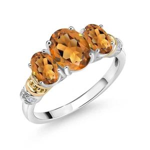 925 Sterling Silver and 10K Yellow Gold  Orange Red Madeira Citrine and Diamond - Picture 1 of 3