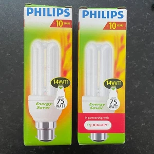 2x PHILIPS Genie 14W (75W EQ) B22 10YR Energiesparlampen 800lm NEU OVP - Bild 1 von 6